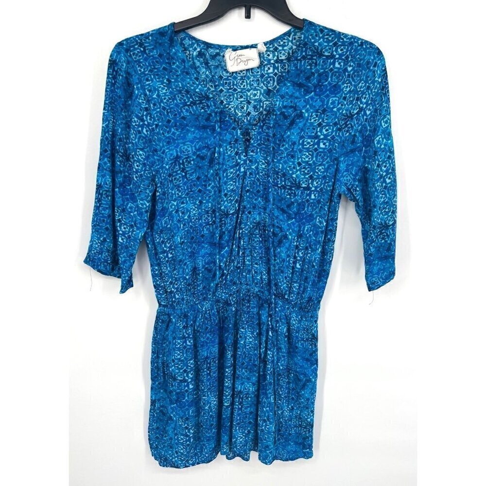 Green Dragon Womens Swimsuit Cover Dress Blue Size Medium Rayon Lace Up